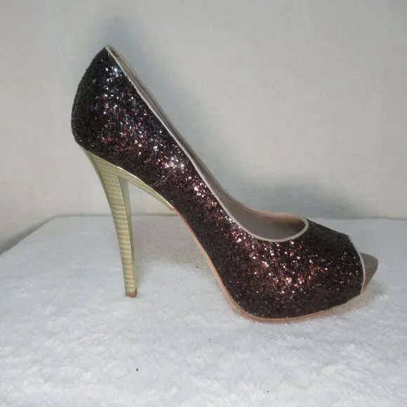 Baldan Sparkly Brown Peep-Toe Heels | EU 37 - Picture 7 of 12
